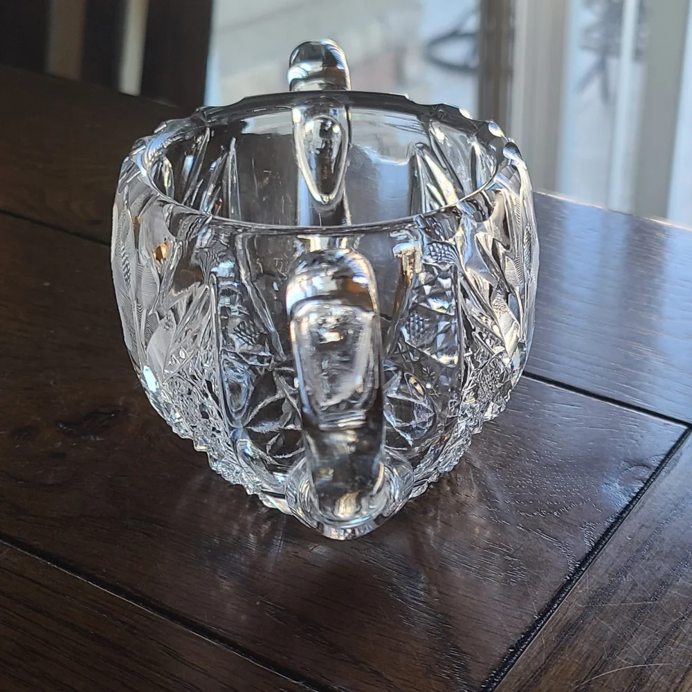 American Brilliant  cut glass sawtooth etched flower creamer & sugar bowl